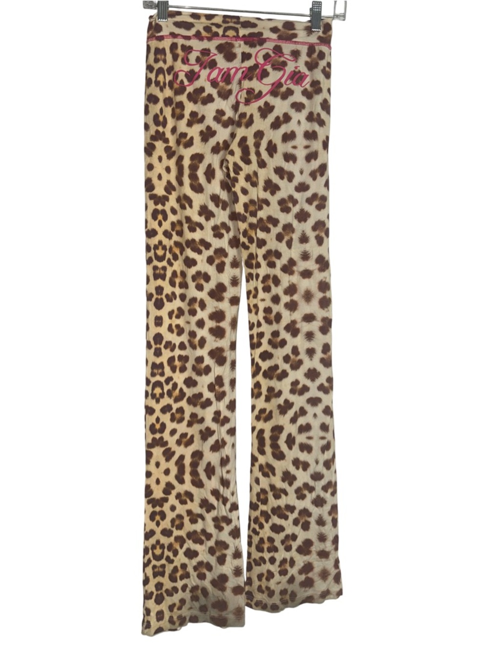 IAMGIA Leopard Print Wide-Leg Track Pants with Pink logo